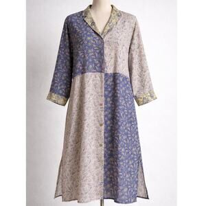 Vintage April Cornell Patchwork Floral Shirt Dress Sheer Oversized Button Down-L